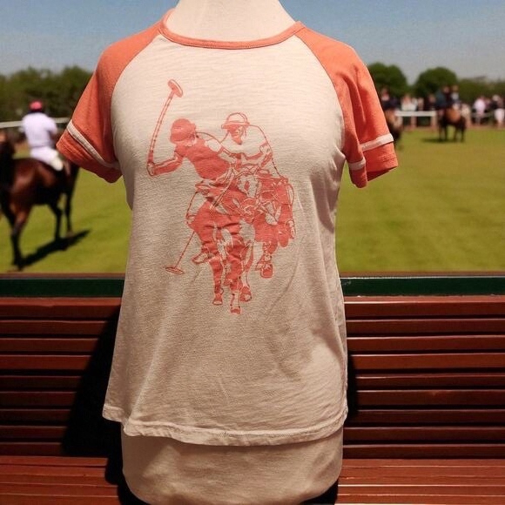 U.S. Polo Assn. Kids Polo Tee - Coral and Cream